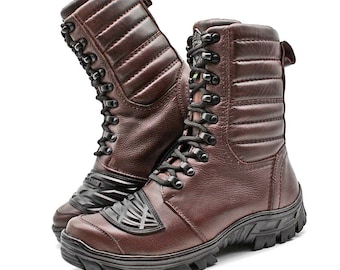 Leather Tactical Motorcycle Boots, Brown Military Combat Ranger