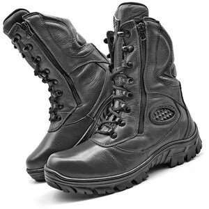 Womens Combat Boots, Mens Combat Boots, Black Leather Combat Boots, Mid Calf Boots, Tactical Boots, Work Boots, Lace Up, Zipper Boots