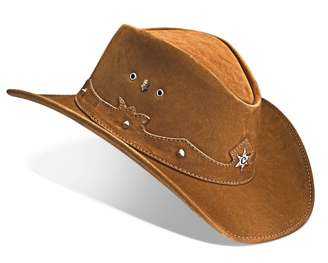 Uomini Vera Pelle Donna Cowboy Western Aussie Due Tonalità Cappello Conchos Corsa All'aperto 