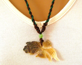 Large Black Lip KOI Fish Pendant, Shell, Asian Fighting Fish, Chinese Good Luck Fish Jewelry