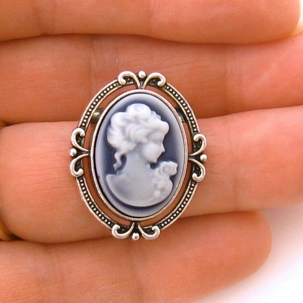 Victorian Lady Petite Cameo Brooch, Small Blue Cameo Pin, Bridesmaid Gifts for Women, Mothers Day Gift for Sister, Girlfriend Gift
