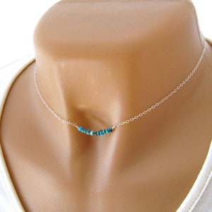 Colar de Turquesa Genuína/Colar com Gema de Turquesa/Presente de 11º Aniversário para a Esposa/Joia de Turquesa Verdadeira/Minimalista/Pedra de Nascimento de Fevereiro