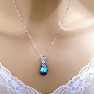 Blue Wedding Necklace, Peacock Jewelry, Bridal Necklace Rhinestone Austrian Crystal Blue Wedding Jewelry Bridesmaid Gift