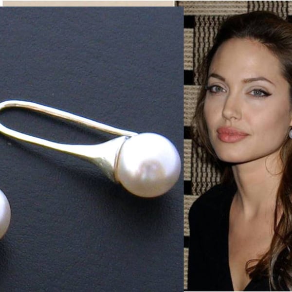 Drop Pearl Earrings/Silver and 10 mm White Drop Pearl Earrings/Sweet 16/Large Pearl Earrings/Angelina Jolie Wedding Jewelry/Bridesmaid Gift