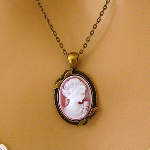 Burgundy Cameo: Victorian Woman Burgundy Cameo Necklace, Antiqued Gold, Vintage Inspired Romantic Victorian Jewelry, Romantic Gift for Her