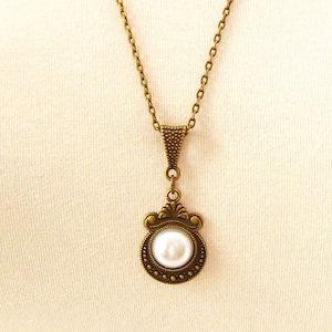 8th Anniversary Gift for Her/Bronze Pendant Necklace/Bronze Jewelry/Faux Pearl/ Bronze Medallion Necklace/Bronze Anniversary Gift for Her