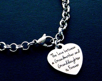 Grandma Gift, Grandma Bracelet, Grandmother Gift, The Love Between a Grandmother and Her Granddaughter is Forever, Gifts for Grandma