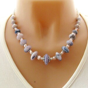 Graduated Blue Sodalite and Pink Pearl Necklace with Sterling Silver Clasp