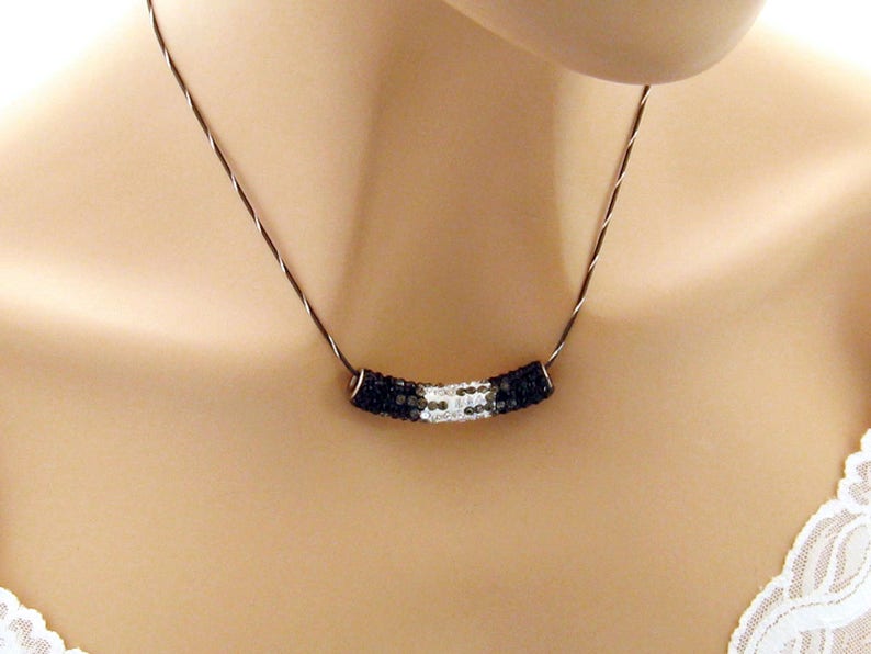 Mom White and Black Slide Necklace Gifts for Her Pave Bling Necklace Black Sterling Silver Pendant Necklace Statement Jewelry Wife
