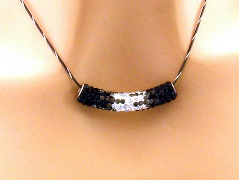 Mom White and Black Slide Necklace Gifts for Her Pave Bling Necklace Black Sterling Silver Pendant Necklace Statement Jewelry Wife