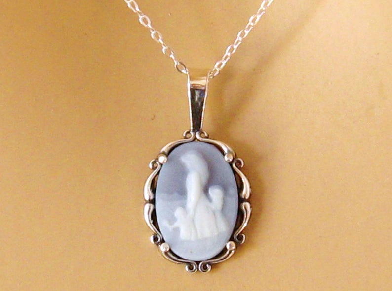 Real Cameo Necklace, Mother Child Necklace, Mothers Day Gift For Wife Mom, Mother Child Cameo Necklace, Mother and 2 Children Cameo Necklace image 4