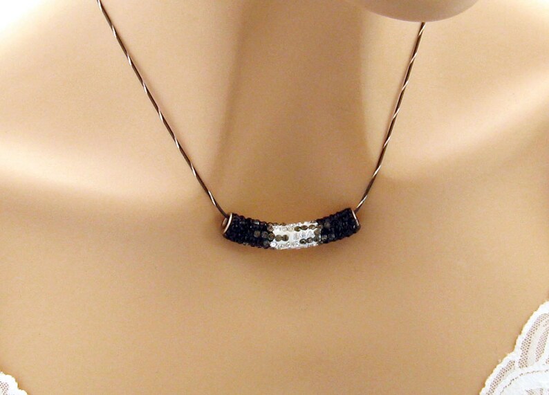 Mom White and Black Slide Necklace Gifts for Her Pave Bling Necklace Black Sterling Silver Pendant Necklace Statement Jewelry Wife