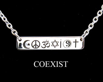 Sterling Silber Coexist Halskette, Coexist Anhänger, Frieden Halskette, Interfaith Halskette Muttertagsgeschenk, Für Mama