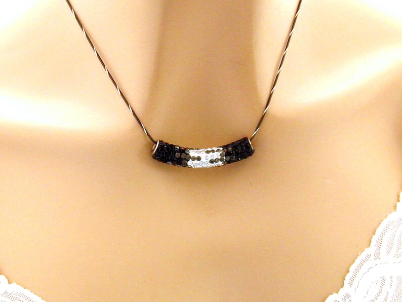 Mom White and Black Slide Necklace Gifts for Her Pave Bling Necklace Black Sterling Silver Pendant Necklace Statement Jewelry Wife