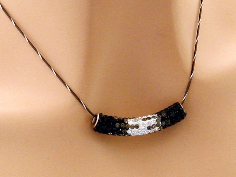 Mom White and Black Slide Necklace Gifts for Her Pave Bling Necklace Black Sterling Silver Pendant Necklace Statement Jewelry Wife