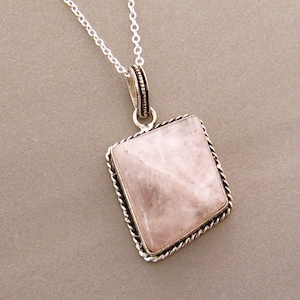 Light Pink Rose Quartz Pendant Necklace 3 Shapes