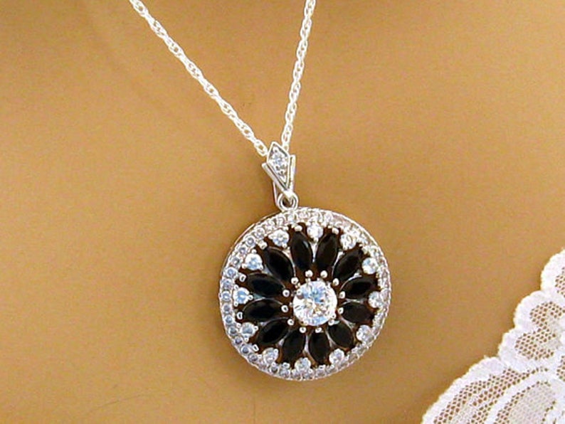Black Cubic Zirconia Pendant Necklace Special Occasion Etsy
