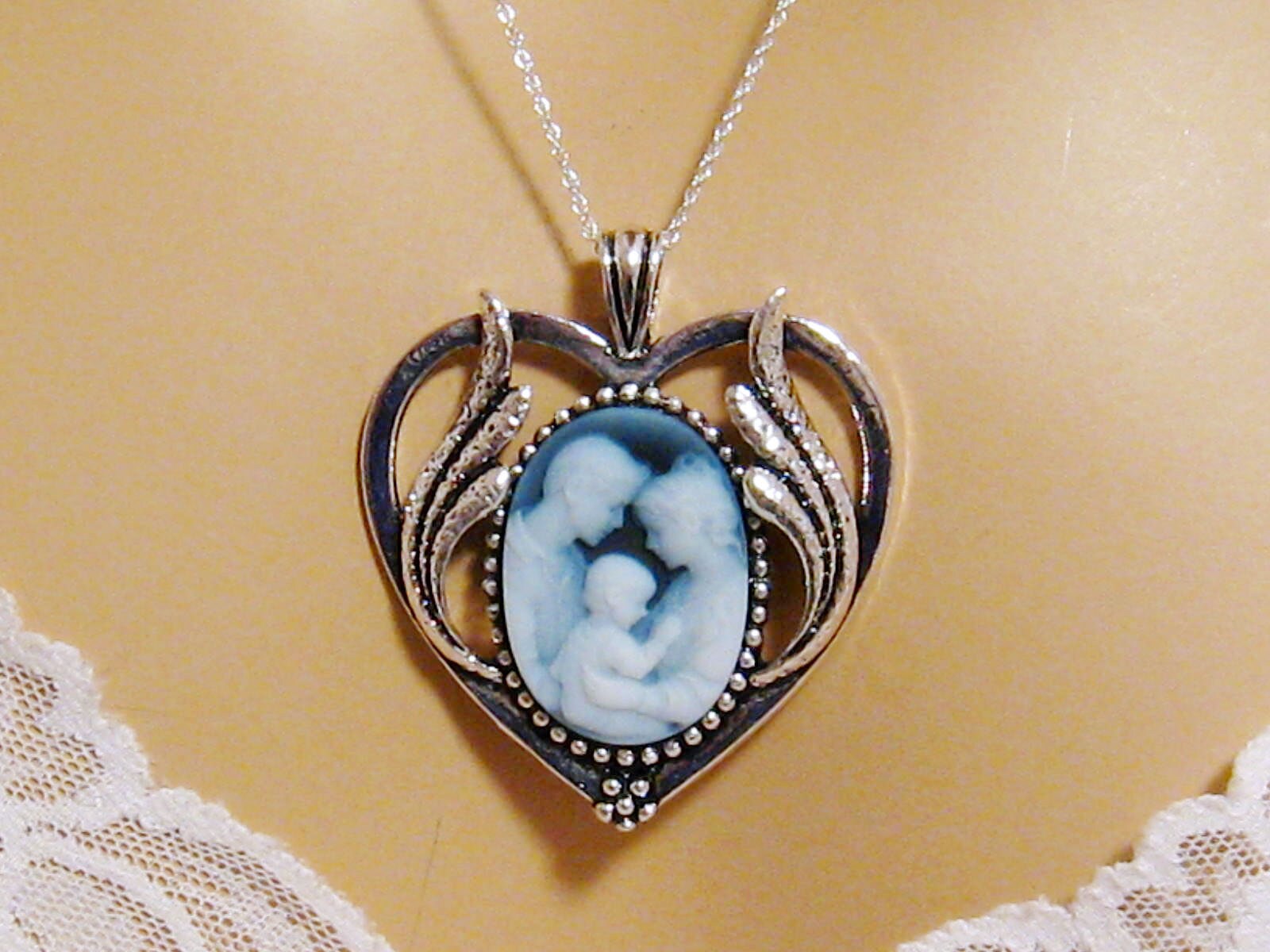 Real Cameo Necklace/father Mother Child Cameo Necklace/carved Etsy