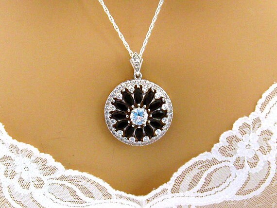 【BLACKPURPLE】23FW★ Grass Full Cubic Necklace Black Cubic Zirconia Pendant Necklace, Special Occasion