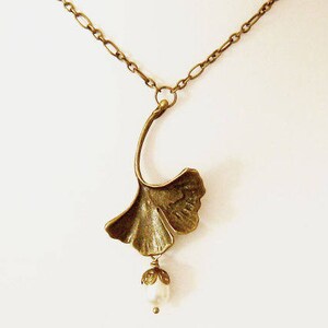 Jóias românticas Art Nouveau, presente de 8º aniversário para ela, colar Ginkgo Art Nouveau, colar de noiva, casamentos, ouro, ouro antigo ou prata imagem 2