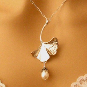 Jóias românticas Art Nouveau, presente de 8º aniversário para ela, colar Ginkgo Art Nouveau, colar de noiva, casamentos, ouro, ouro antigo ou prata imagem 5