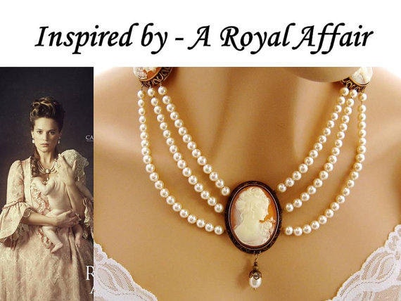 3 Strand Pearl Statement Necklace Cameo Necklace Victorian Wedding