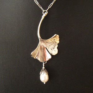 Jóias românticas Art Nouveau, presente de 8º aniversário para ela, colar Ginkgo Art Nouveau, colar de noiva, casamentos, ouro, ouro antigo ou prata imagem 6