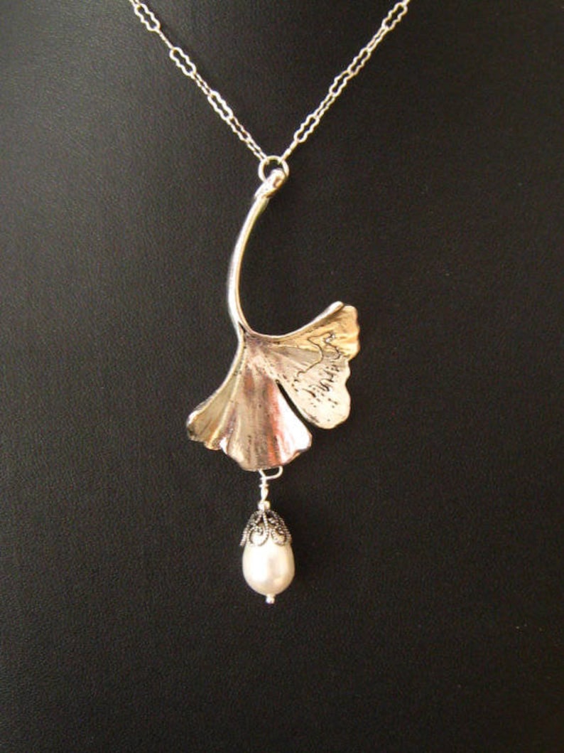 Jóias românticas Art Nouveau, presente de 8º aniversário para ela, colar Ginkgo Art Nouveau, colar de noiva, casamentos, ouro, ouro antigo ou prata imagem 6
