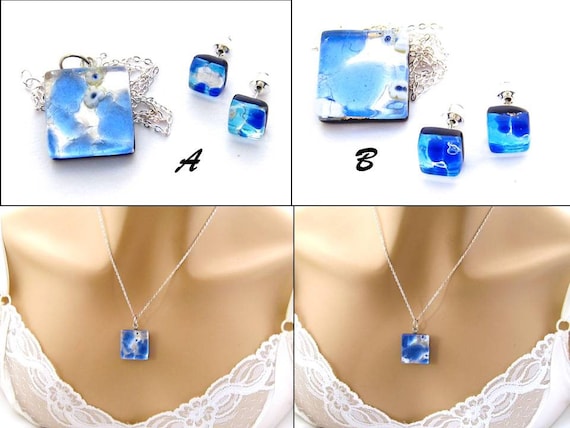 Blue Murano Glass Jewelry Set genuine Murano Glass Necklace stud