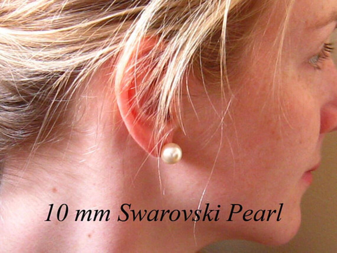 10mm Pearl Stud Earrings Gold Pearl Post Earrings Cream Etsy