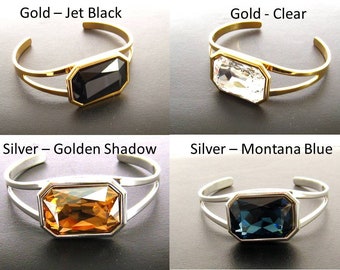 Swarovski Cuff Bracelet, Cuff Swarovski Bracelet, Gold or Silver, Multiple Colors, Bracelet Cuff Jewelry Gift