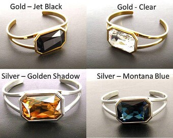 Swarovski Cuff Bracelet, Cuff Swarovski Bracelet, Gold or Silver, Multiple Colors, Bracelet Cuff Jewelry Gift