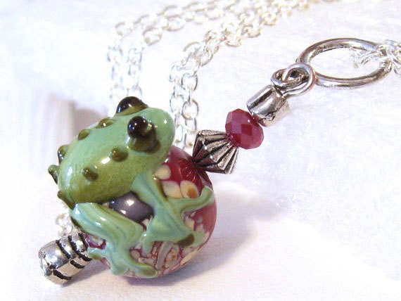 Frog Necklace, Lampwork Bead Jewelry, Frog Gifts, Accessories for