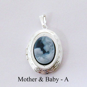 Mother Child Necklace/Mother and Baby Necklace/Real Cameo Necklace/Carved Mother Child Cameo Locket Necklace/Push Present Gift for Wife/Mom Mother Baby