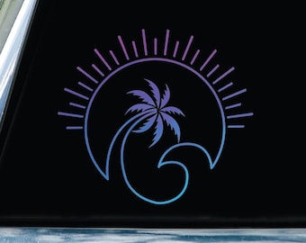 Holografischer Opal Ozeanwellen Aufkleber - Palme Strand Vinyl-Aufkleber