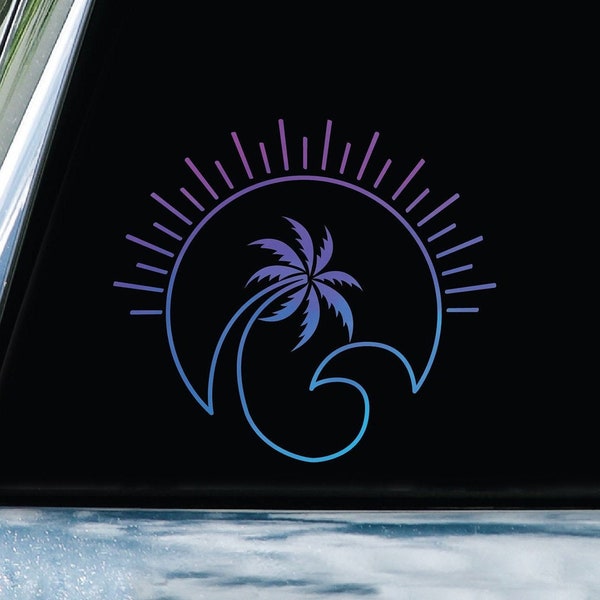 Holographic Opal Ocean Wave Vinyl Decal - Palm Tree Beach Sticker Wave Decal, Car Window Decal, Laptop Sticker, Tumbler Decal, Decal for Cup