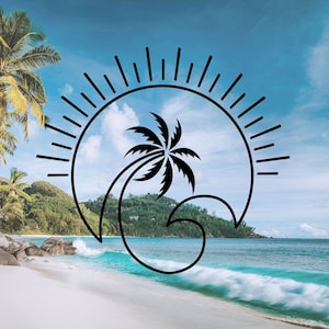 Ocean Wave Vinyl Decal - Palm Tree Beach Sticker Wave Decal, Ocean Decal, Car Window Decal, Laptop Sticker, Tumbler Decal, Decal for Cup