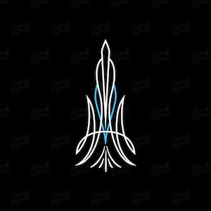 Op de afbeelding: Een wit pinstripe-ontwerp met een blauwe accent. Het ontwerp is een populaire stijl voor auto-aanpassing.