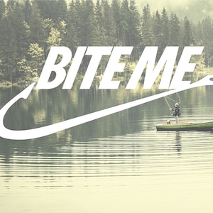 Bite Me Funny Fishing Hook Decal Sticker - Waterproof, Durable, Fun Car Bumper Window Decor for Fishermen, Anglers, Boaters