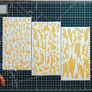 Multi Camo High Heat Vinyl Schablonen Kit - 3x 11 &quot;x6&quot; Blätter Langlebig, einfach zu verwenden und hitzebeständig, Awareness Stencil Vinyl, Cerakote Schablone