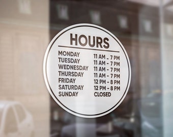 Custom Store Hours Vinyl Decal - Business Window Sign