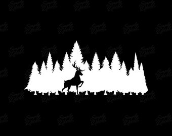 Deer & Pine Forest Vinyl Decal – Car, Laptop, Tumbler Sticker