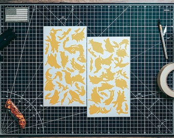 Kit de plantillas de vinilo de alta temperatura con efecto camuflaje de pinceladas - 2 hojas de 28 x 15 cm, duraderas y fáciles de usar, vinilo Avery para plantillas, plantilla Cerakote