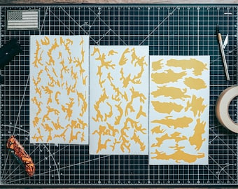 M81 Woodland Camo High Heat Vinyl Stencil Kit - 3x 11&quot;x6&quot; Sheets Durable, Easy, and Heat Resistant, Avery Stencil Vinyl, Cerakote Stencil