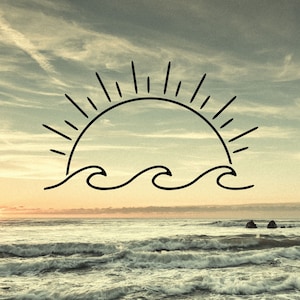 Calcomanía de vinilo con olas del océano: calcomanía de puesta de sol en la playa, calcomanía de olas, calcomanía del océano, calcomanía para ventana de automóvil, calcomanía para computadora portátil, calcomanía para vaso, calcomanía para taza