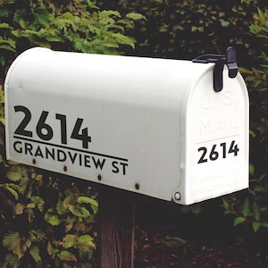 Set of Mid-Century Modern-Inspired Address Decals Personalized Mailbox House Street Name Decals Custom Letters Numbers