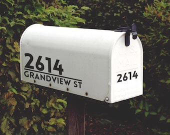 Mid-Century Modern Mailbox Decals - Custom House Number, Street Name