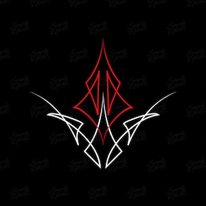 May include: A red and white pinstripe design with a diamond shape in the center. The design is often used for car customization.