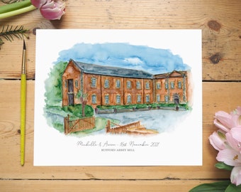 Rufford Abbey Mill Wedding Venue Personalised Print