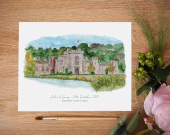 Hampton Court Castle Wedding Venue Personalised Print